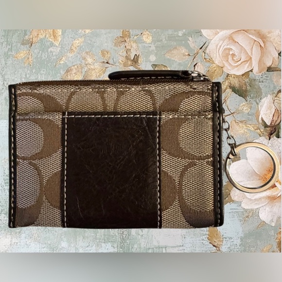 COACH Khaki/Mahogany Signature Mini Skinny Zip Wallet/Keychain - Picture 8 of 9